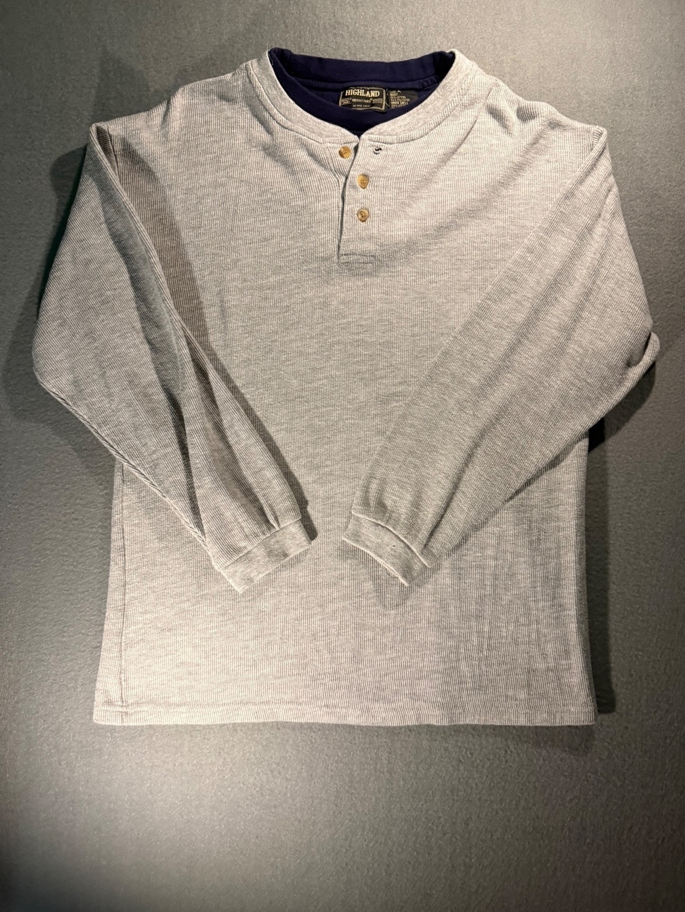 Highland Outfitters Men's Long Sleeve Henley Shirt Medium Gray & Navy